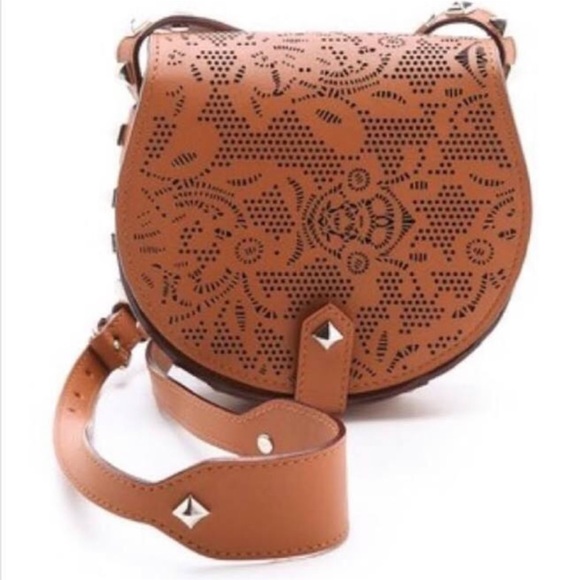 Rebecca Minkoff Handbags - NWOT! Rebecca Minkoff Cognac Leather Skylar Laser Cut Studded Crossbody Bag